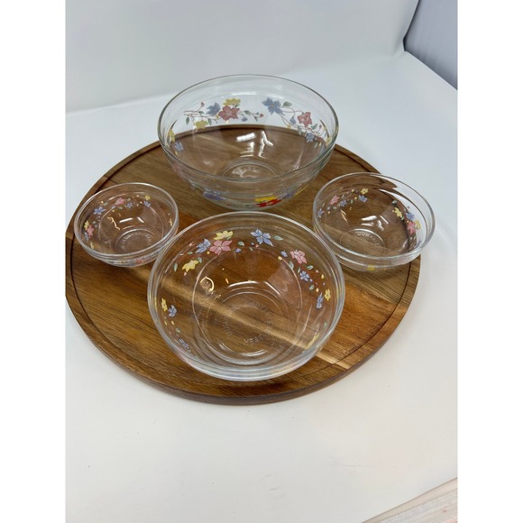 Anchor Hocking Other - Vintage Glass Mixing Bowl Set Floral Flower Design Set of 4
